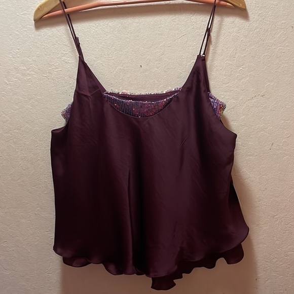Free People Turn It On Satin Sequin Cami Top Size Large Vetiver Bloom Co… - Picture 4 of 9